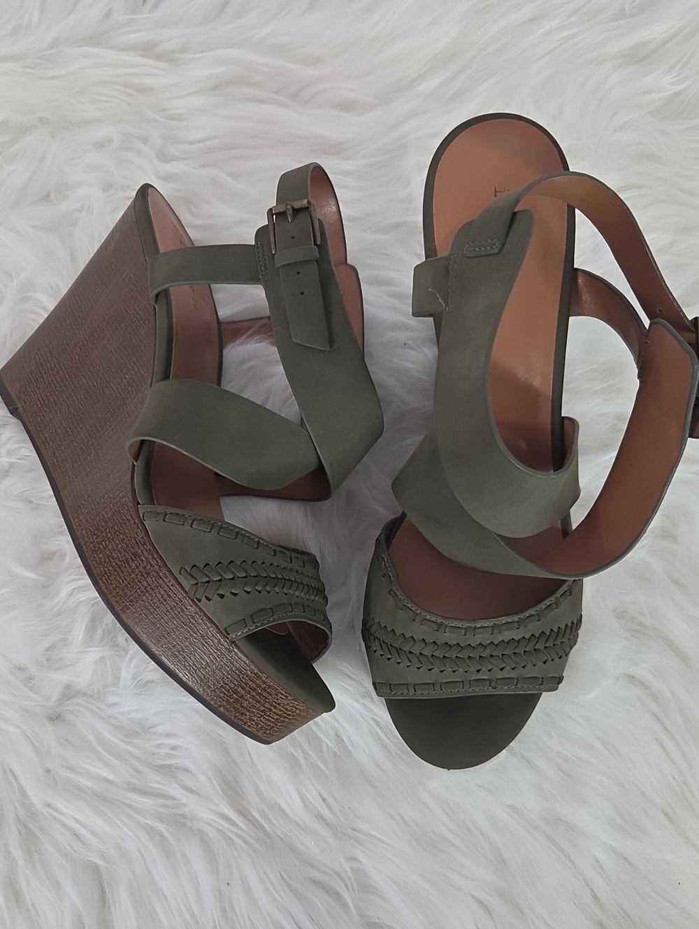 Indigo Rd Olive Green Strappy Platform Wedge Sandals